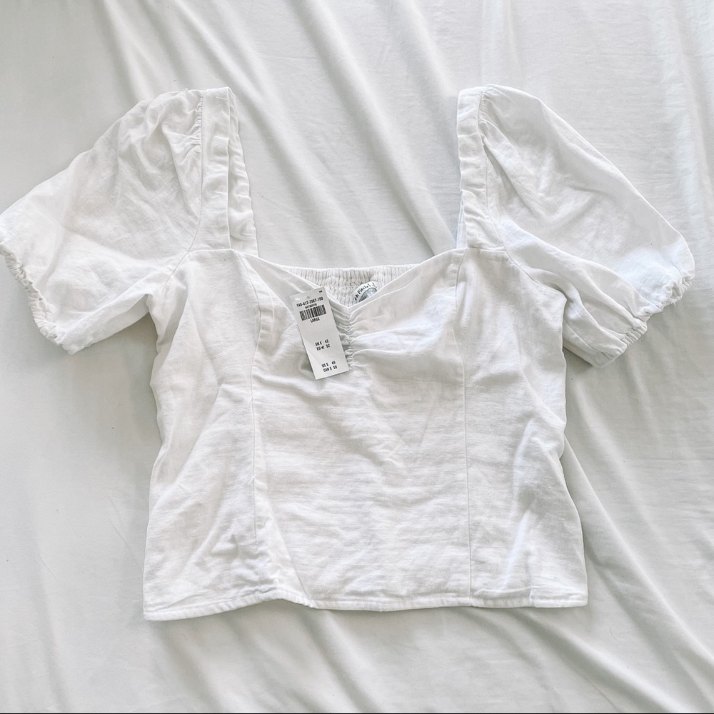 NWT Abercrombie & Fitch Short Sleeve Cinched Linen Blend Top